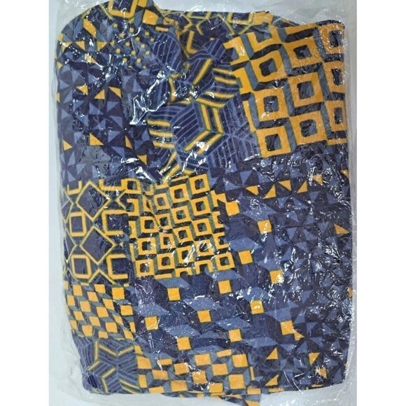 Lularoe Tall & Curvy Leggings Blue Yellow Navy Geometric Patchwork Print - Picture 1 of 2